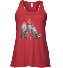 NFL Denver Broncos High Heel Butterfly Rhinestone Tide Racerback Tank - NFLFanGift