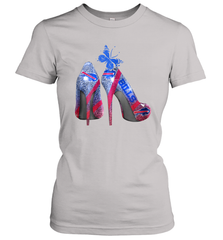 NFL Buffalo Bill Rhinestone High Heels Butterfly Rhinestone Tide Women's T-Shirt - NFLFanGift