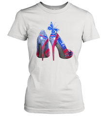 NFL Buffalo Bill Rhinestone High Heels Butterfly Rhinestone Tide Women's T-Shirt - NFLFanGift