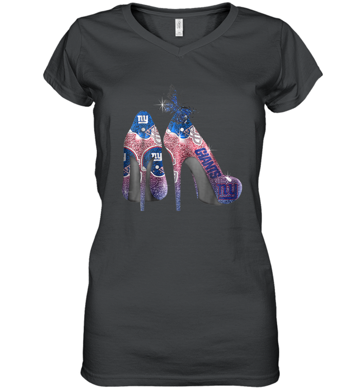 NFL New York Giants High Heel Butterfly Rhinestone Tide Women's Vneck - NFLFanGift