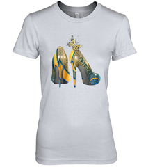 NFL Los Angeles Chargers High Heel Butterfly Rhinestone Women's The Boyfriend Tee - NFLFanGift