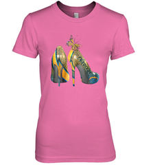 NFL Los Angeles Chargers High Heel Butterfly Rhinestone Women's The Boyfriend Tee - NFLFanGift