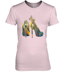 NFL Los Angeles Chargers High Heel Butterfly Rhinestone Women's The Boyfriend Tee - NFLFanGift