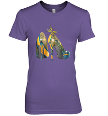 NFL Los Angeles Chargers High Heel Butterfly Rhinestone Women's The Boyfriend Tee - NFLFanGift