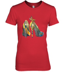 NFL Los Angeles Chargers High Heel Butterfly Rhinestone Women's The Boyfriend Tee - NFLFanGift
