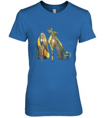 NFL Los Angeles Chargers High Heel Butterfly Rhinestone Women's The Boyfriend Tee - NFLFanGift