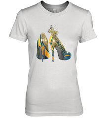 NFL Los Angeles Chargers High Heel Butterfly Rhinestone Women's The Boyfriend Tee - NFLFanGift