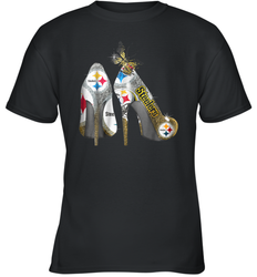 Pittsburgh Steeler High Heel Butterfly Rhinestone Tide Youth T-Shirt - NFLFanGift